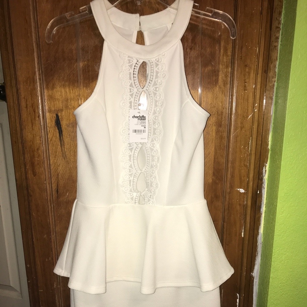 White cutout peplum dress